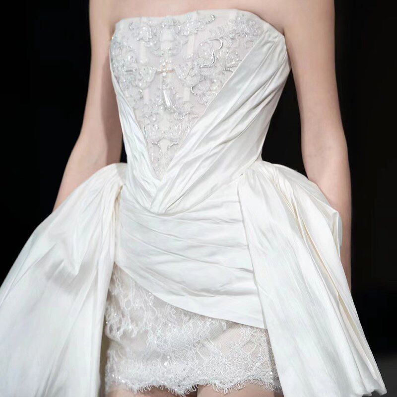 订婚礼服2024新款夏季短款轻奢小众高级婚纱party生日礼服裙子秋