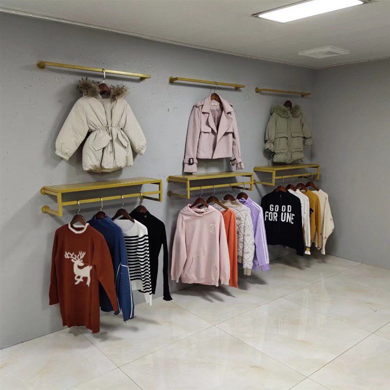 服装店展示架上墙男女童装店壁挂式衣服架铁艺正侧挂衣架墙上货架