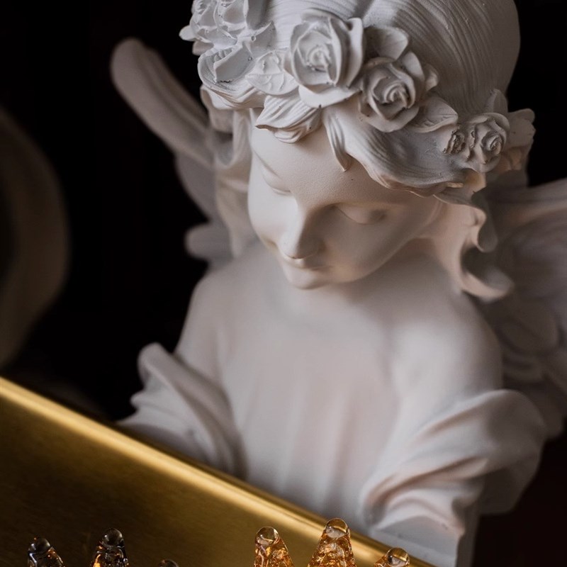 法式天使托盘客厅欧式落地雕塑白色大摆件玄关钥匙收纳桌面装饰品