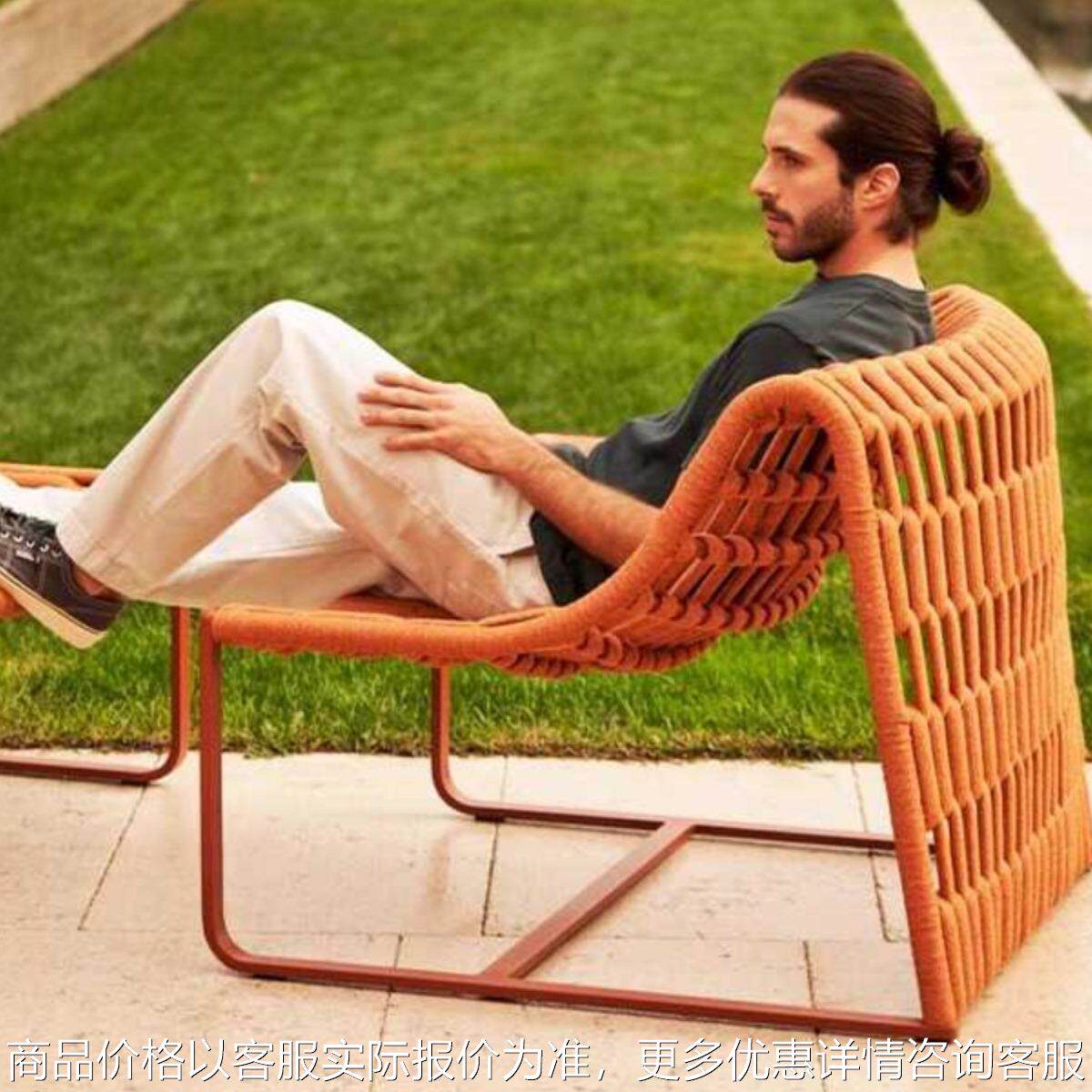 户外休闲椅创意极简编藤沙发外摆单人椅酒店民宿露天懒人靠背躺椅,住宅家具,户外沙发,淘宝优惠券,粉丝福利购,淘宝优惠卷