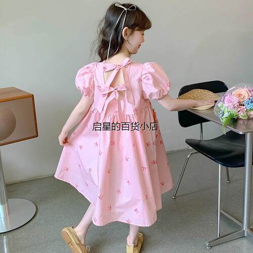 夏装网红女童时髦简约泡泡连衣裙小众文艺风休闲新款女孩时尚裙子