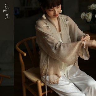 江南范小个子改良版复古国风汉服旗袍式外套真丝宽松披肩开衫上衣