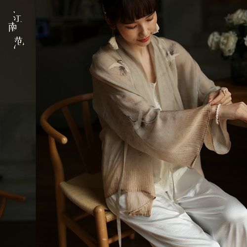 江南范小个子改良版复古国风汉服旗袍式外套真丝宽松披肩开衫上衣