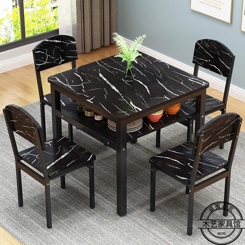 简约双层餐桌椅组合方桌家用经济小户型吃饭餐桌椅时尚储物小桌子