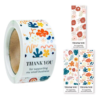 100张/卷小清新简约谢谢贴纸长方形礼盒密封贴包装装饰不干胶标签