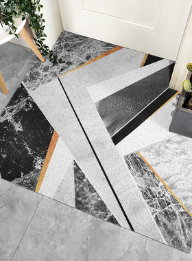 灰色几何大理石纹丝圈门垫入户垫进门地毯防滑地垫室外垫 可定制