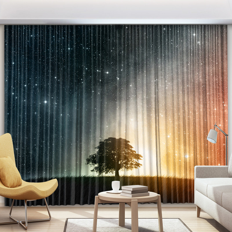简约梦幻星空森林全遮光布背景布客厅卧室飘窗落地窗风景窗帘新品,居家布艺,定制窗帘,淘宝优惠券,粉丝福利购,淘宝优惠卷