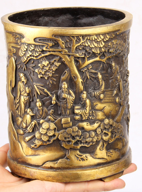 实心铜笔筒摆件 铜 竹节笔筒 龙笔筒 马笔筒 老翁笔筒