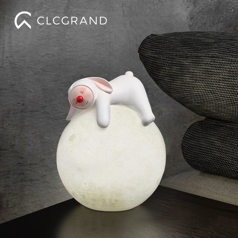 兔子小夜灯卧室桌面摆件儿童氛围月球灯情人节送女生朋友闺蜜礼物