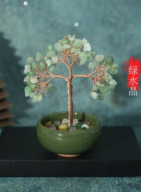 天然水晶新中式福星高照摆件纯手工桌面摆设卧室办公室客厅财宝树