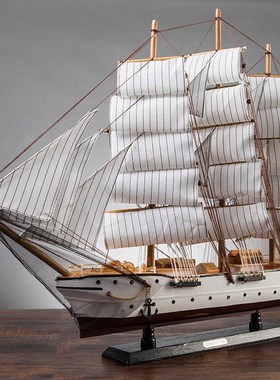 实木帆船摆件模型一帆风顺客厅玄关酒店前台招财高档电视柜工艺品