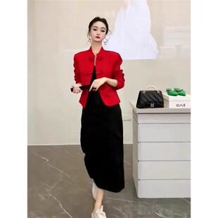 夹棉红色国风外套高级感短款外搭春秋新中式女装复古唐装盘扣上衣