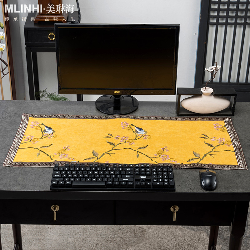 新中式电脑键盘垫办公室桌垫国潮布艺超大防尘鼠标笔记本垫子定制