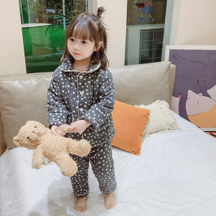 儿童睡衣秋冬女童纯棉可爱夹棉公主宝宝冬季加绒加厚家居服套装潮