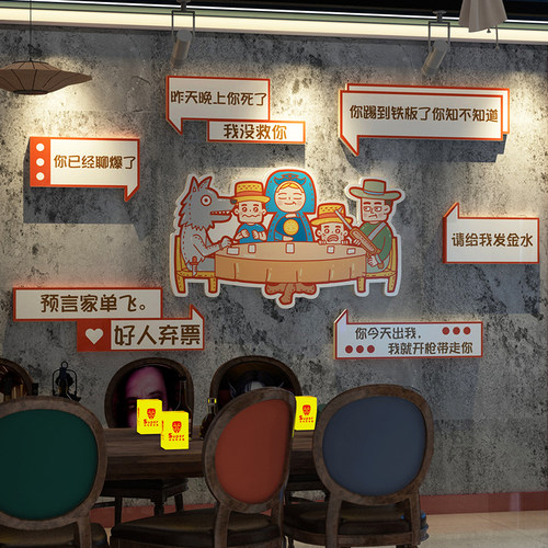 网红剧本杀店装饰品狼人杀桌游背景墙面贴纸环境挂画打卡场景布置