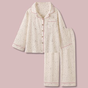 套装 泡泡纱长袖 家居服 新款 花园小阁田园小兔纯棉睡衣女春秋季