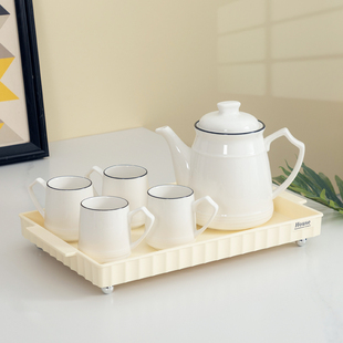 家用奶油风焖茶壶耐用高温 客厅陶瓷茶壶茶杯凉水壶冷水壶水杯