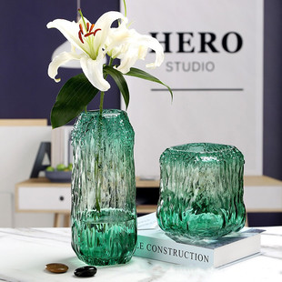 花瓶30cm高好运彩色摆件富贵竹水生百合玻璃工艺办公桌台面装饰品