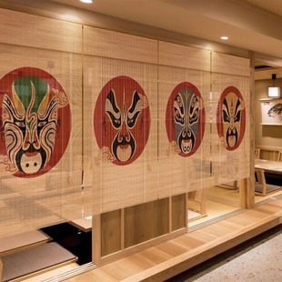 日式 遮挡门帘 竹帘卷帘窗帘遮光火锅店酒馆装 饰隔断挂帘升降卷拉式