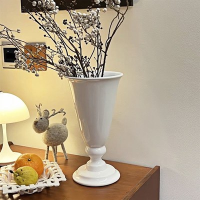 白色陶瓷花瓶复古大口径可水培插花客厅餐桌法式奶油风高级感摆件