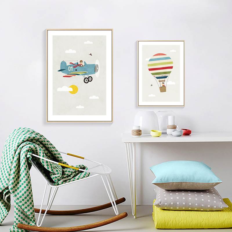 男孩房间装饰画现代简约男童卧室床头壁画创意飞机卡通儿童房挂画