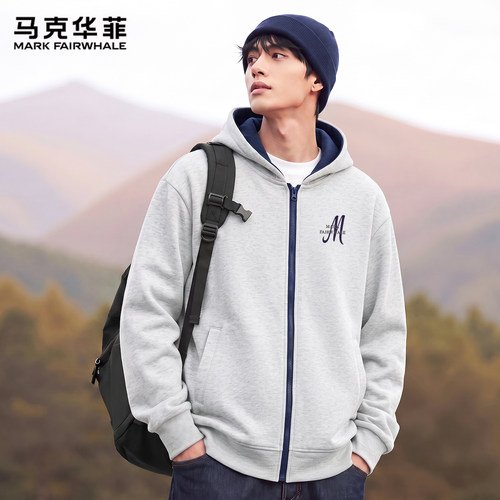 马克华菲华棉撞色开衫卫衣外套男