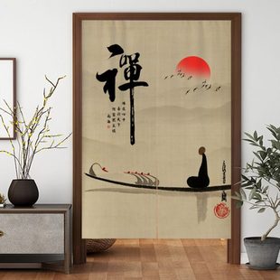中式 饰挂半帘 禅意门帘 茶室布帘子遮挡帘免打孔房间卧室厨房装