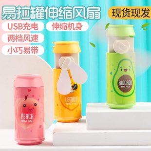易拉罐小风扇USB充电迷你便携手持风扇伸缩折叠学生男女创意礼物