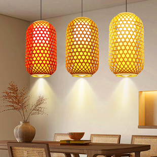 竹编灯笼2025新款 火锅店户外竹艺餐饮吊灯 竹子定制印字灯罩中式