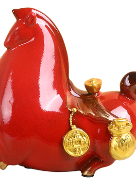 马上有钱陶瓷红色招财马创意中式家居客厅办公室装饰业礼品
