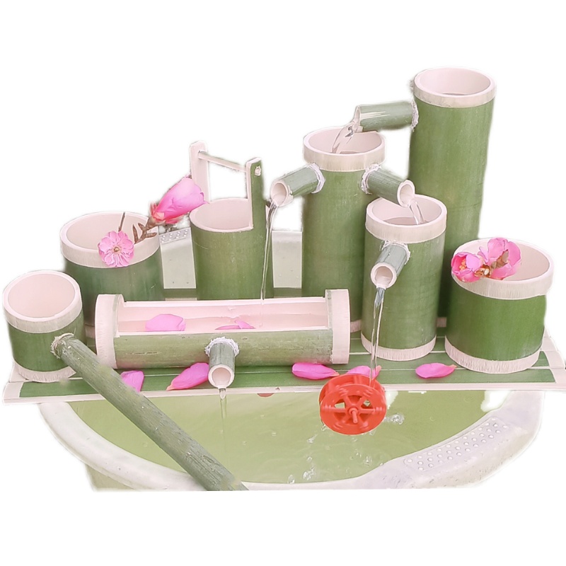 竹子流水器自动鱼缸石槽循环流水生财喷泉竹筒增氧过滤器招财摆件