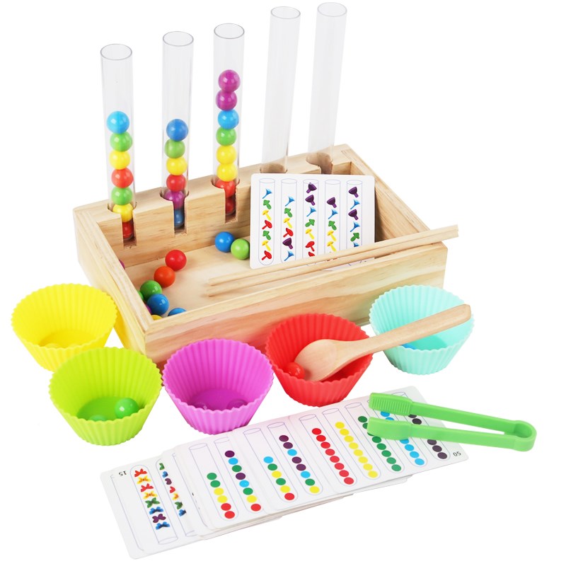 儿童试管夹珠子专注力训练捡豆子幼儿园感统注意力精细动作教玩具
