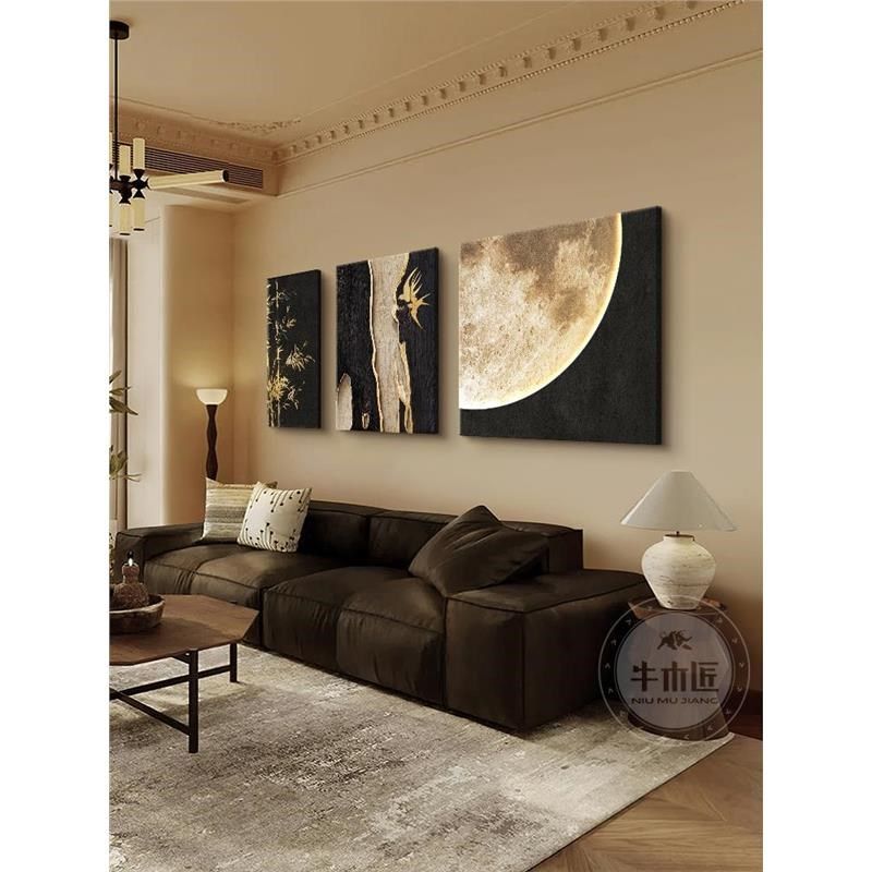 中古风客厅装饰画级感月球沙发背景墙挂画竹子画立体极简壁画灯,家居饰品,现代装饰画,淘宝优惠券,粉丝福利购,淘宝优惠卷