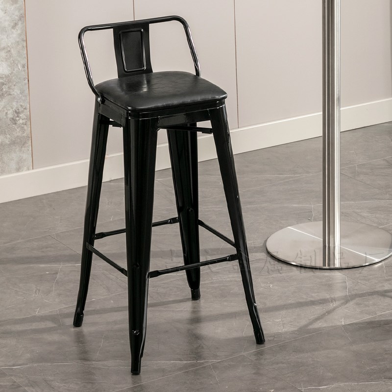 铁艺金属吧台椅不锈钢色酒吧凳软坐垫吧椅工业风高脚凳靠背椅