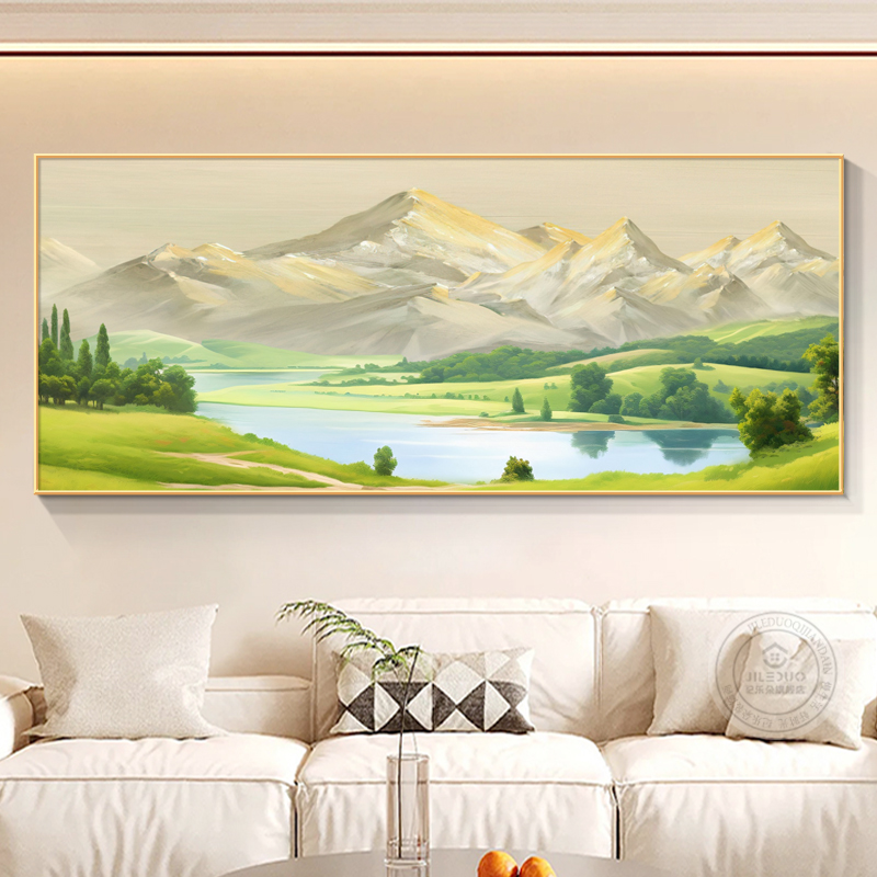 聚宝盆客厅装饰画背有靠山沙发背景墙挂画高档大气横版巨幅晶瓷画
