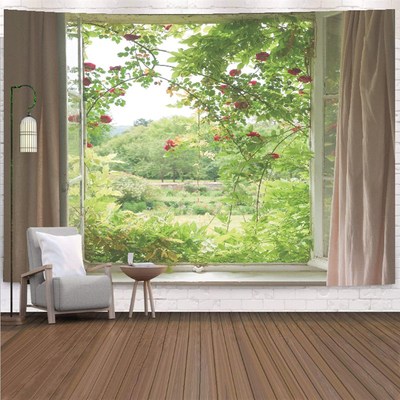 窗外山野背景布   in风景卧室床头挂布租房宿舍装饰墙布挂毯定制