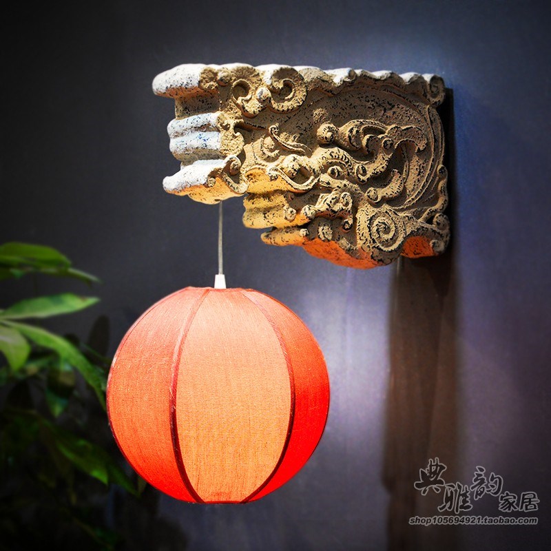 中式仿古简约灯具走廊过道工程树脂工艺灯饰个性壁灯吉祥龙头吊灯