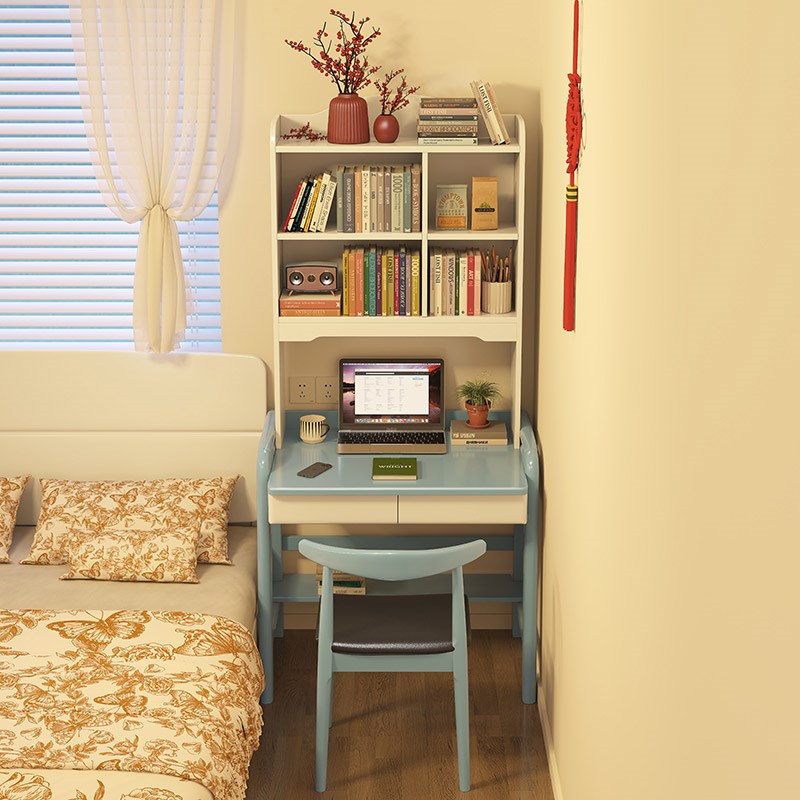 小型实木书桌书架一体卧室单人学习桌0cm儿童电脑桌床边窄写字桌