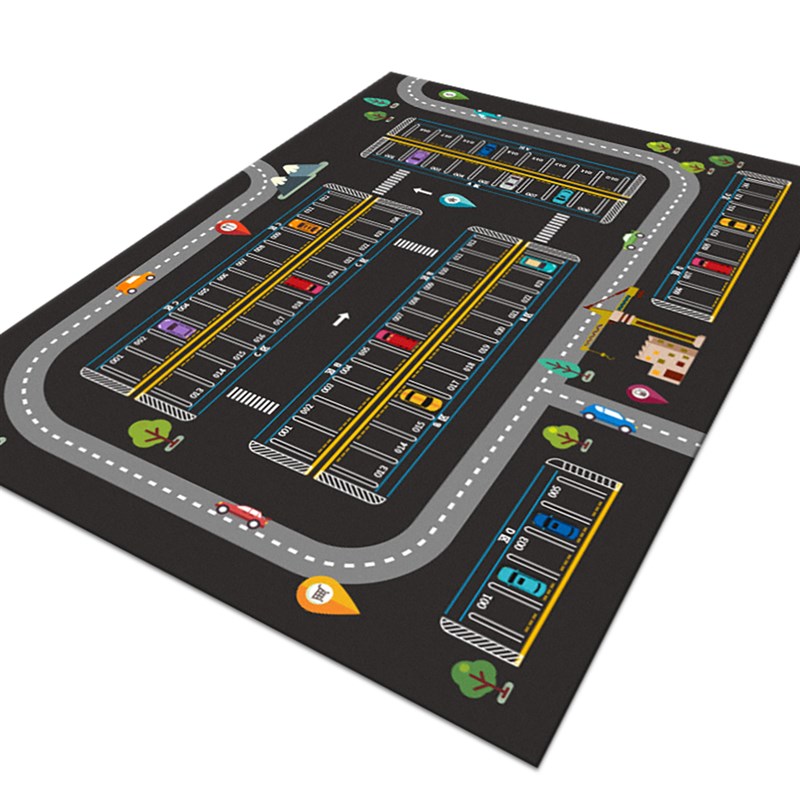 儿童地毯爬行垫城市交通场景大富翁游戏毯马路轨道停车场地垫