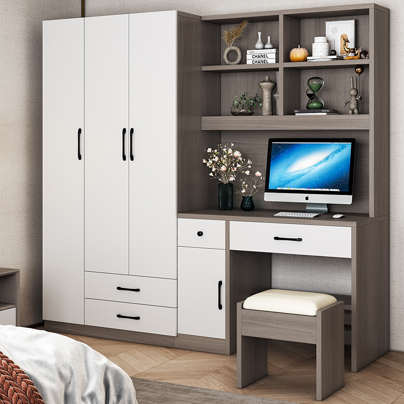 衣柜带书桌一体儿童办公桌书架台式电脑桌小户型衣橱连身柜子