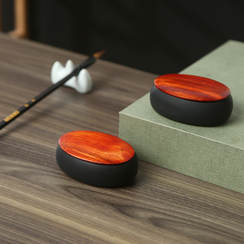 梅林笔庄砚台书法专用毛笔墨汁墨条歙砚澄泥砚端砚可研磨墨带盖子