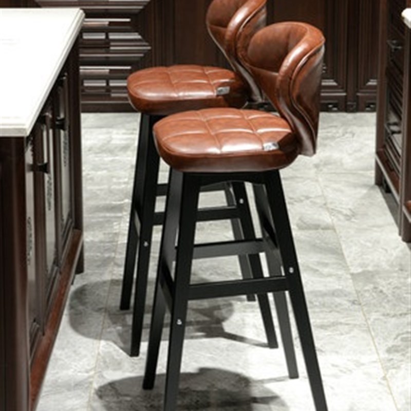 实木吧台椅现代酒吧椅子靠背高脚凳吧台凳前台收银高脚椅家用