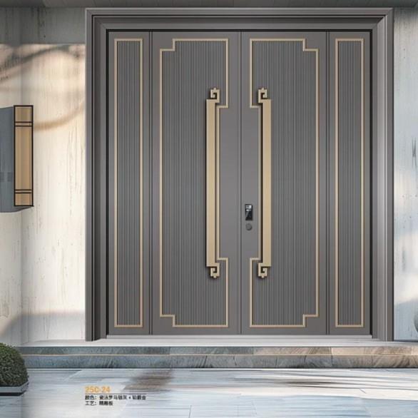 别墅庭院入户大门精雕铸铝门简约低奢风格别墅农村自建房双开大门