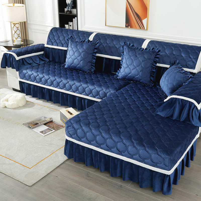 毛绒沙发垫防滑加厚灰色蕾丝花边欧式坐垫四季通用扶手靠背巾枕