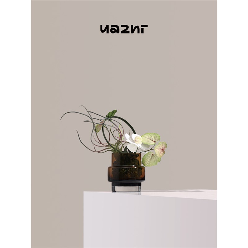 花小只  现代简约玻璃艺术小花艺绿娆  样板间会客厅茶几台面摆件
