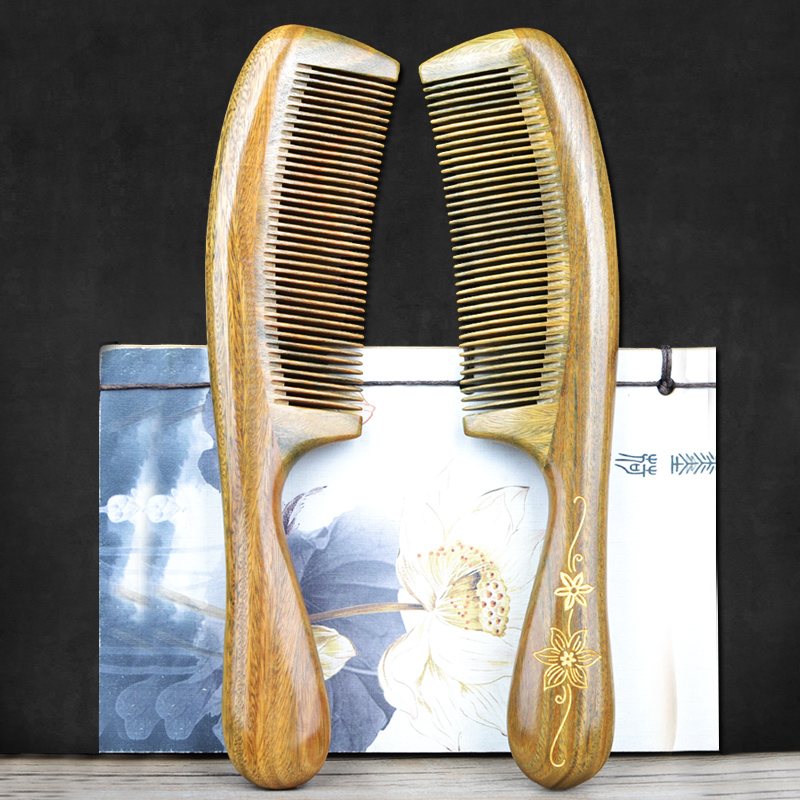 天然绿檀木梳子细齿超密檀香木梳女孩家用篦子梳儿童直发防静电梳