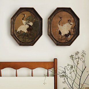 瑞鹤中古风创意异型相框挂画仙鹤单幅床头玄关书房背景装饰画