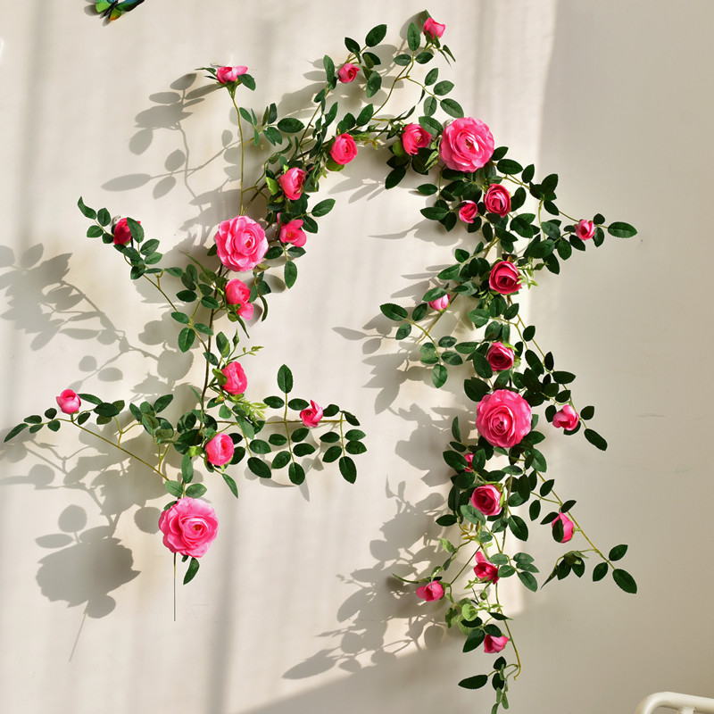 仿真玫瑰花藤假花藤条空调管道缠绕装饰墙面遮挡绿植花藤植物花墙