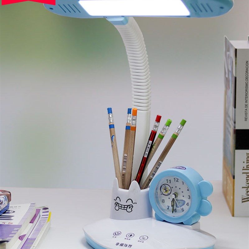 台灯学习卡通充电护眼两用防近视书桌学生学习闹钟阅读灯