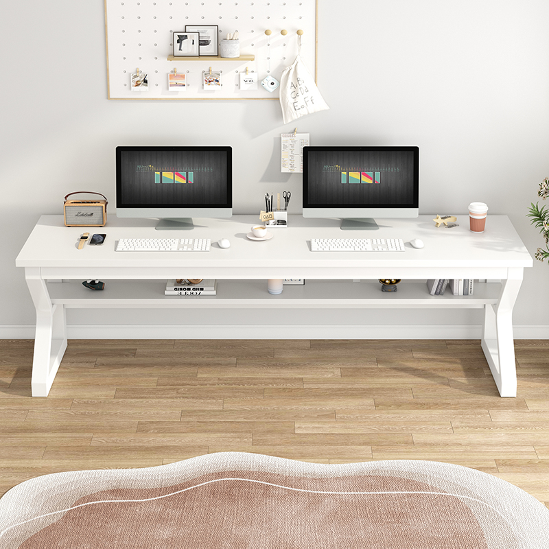 人长书桌两层书架一体台式家用电脑桌办公桌台式学生写字桌